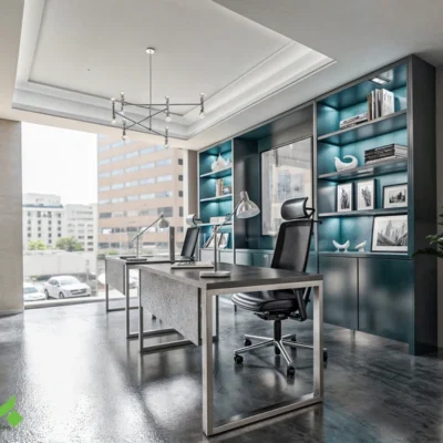 میز کارمندی پایه مستطیلی ساده با کتیبه معلق (3)