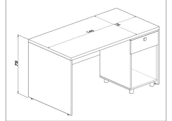 نقشه فنی میز کارمندی ساده با کشو و کمد مدل ST-23 (2)