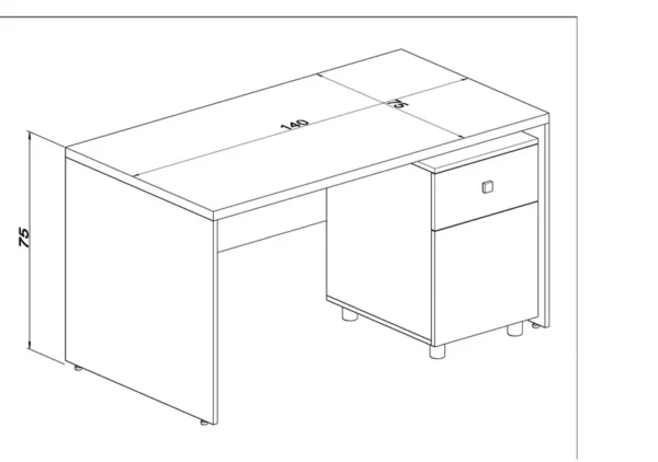 نقشه فنی میز کارمندی ساده با کشو و کمد مدل ST-23